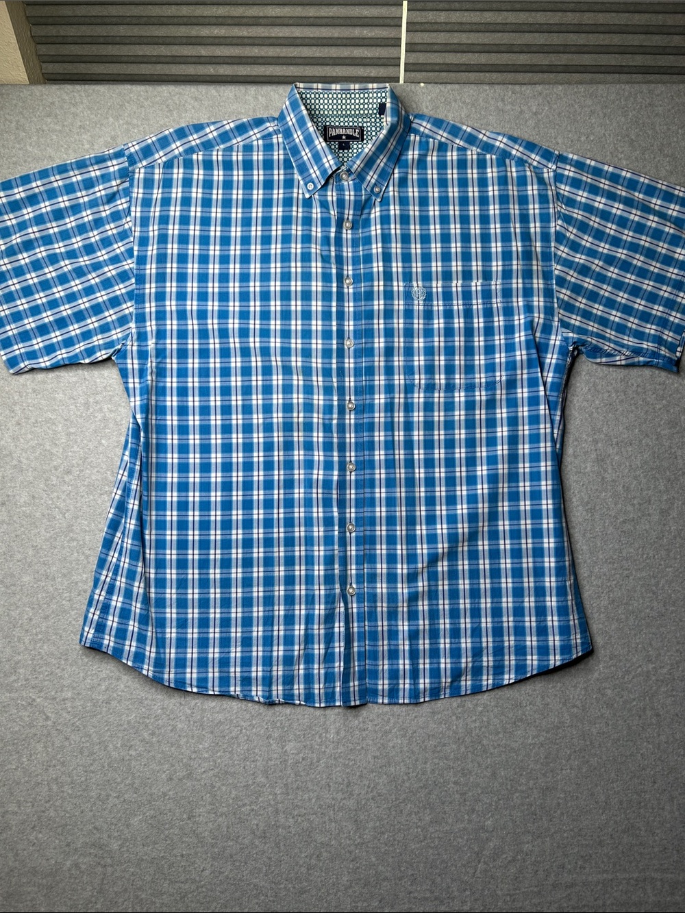 Panhandle Blue and White Plaid Short-Sleeve Button-Down Shirt